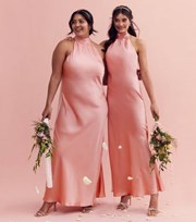 New Look Pink Satin Halter Maxi Dress